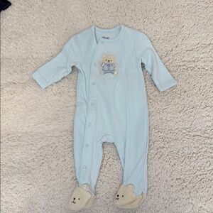 Little Me Blue Bear-Embroidered Kids One Piece